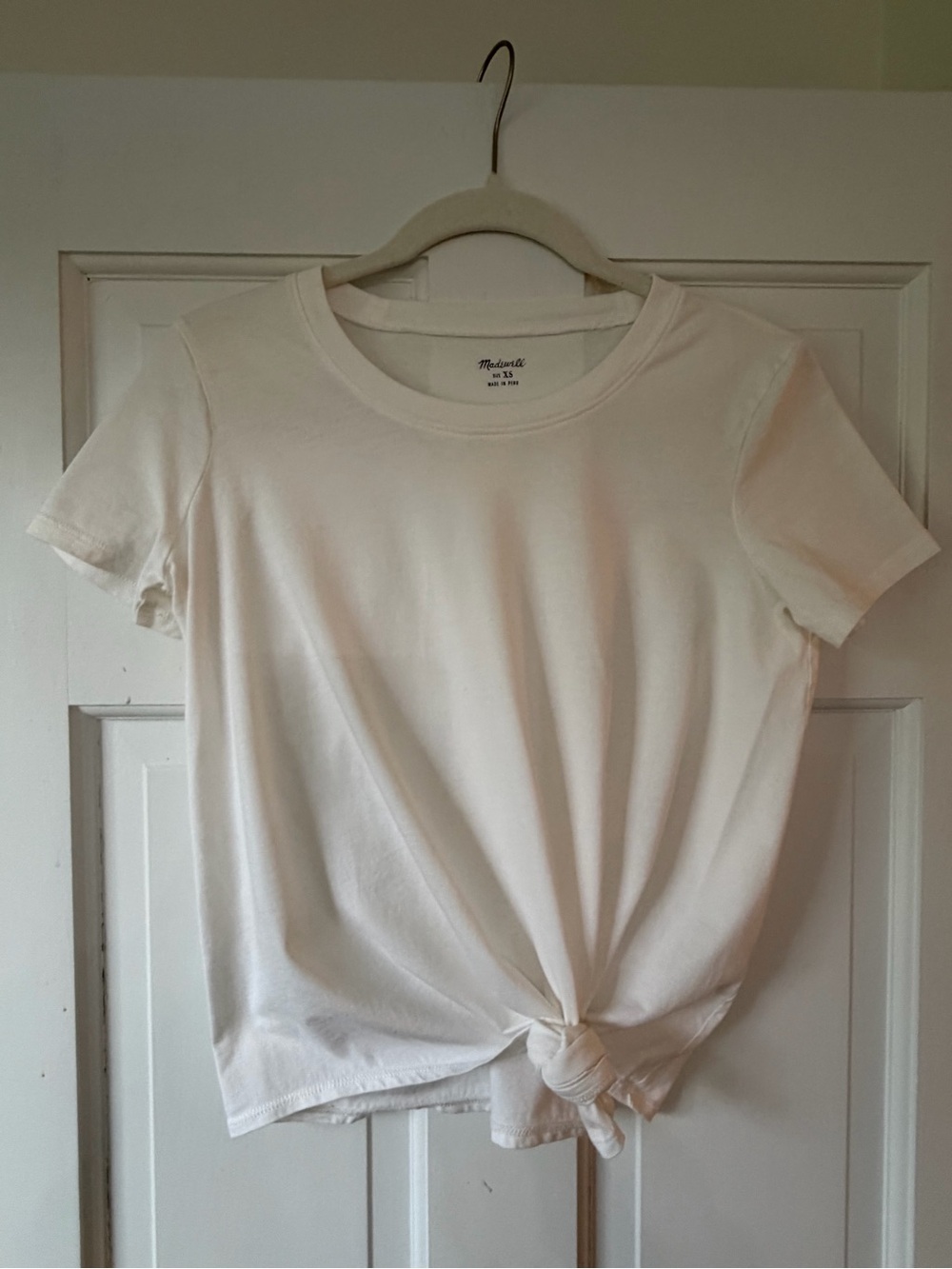 Madewell White Short-Sleeve Knot Front Tee